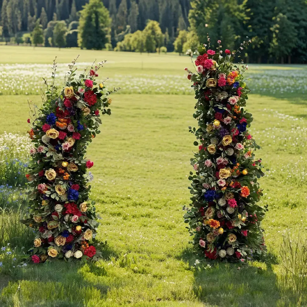 Pilares florais do arco de flores para decoração de festa, incluindo quadro