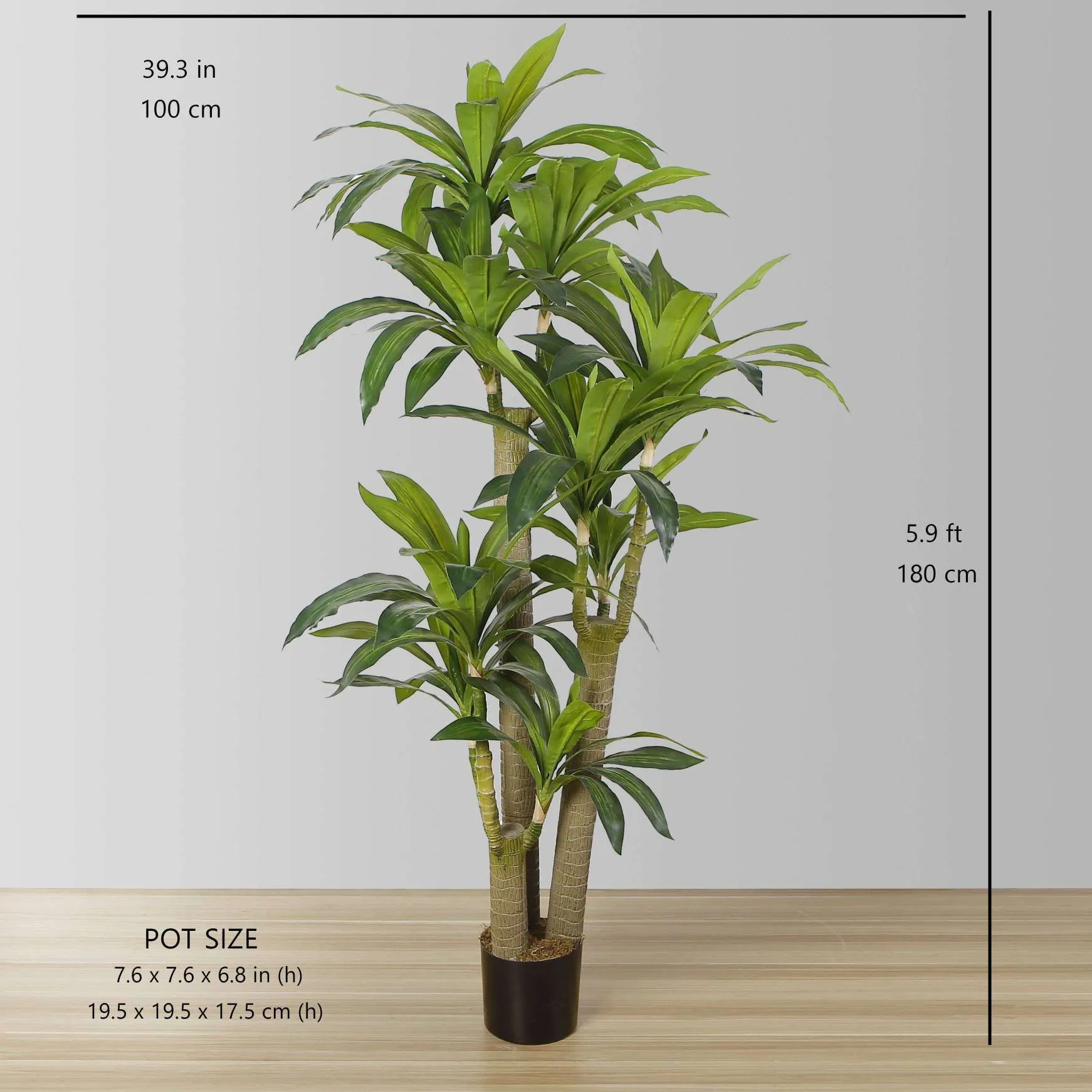 Planta artificial em vasos de árvore draecena (múltiplos tamanhos)