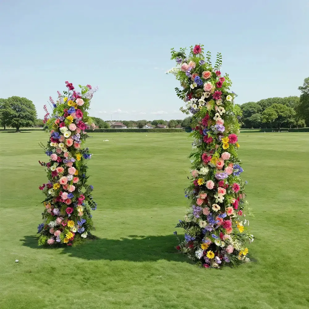 Pilares florais do arco de flores para decoração de festa, incluindo quadro
